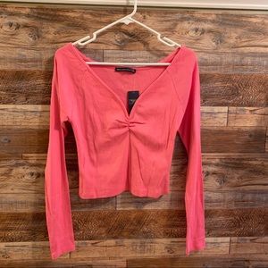 ABERCROMBIE & FITCH DEEP NECK PINK TOP